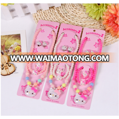 Hot selling 4pcs hello kitty fantasy jewelry accessory hello kitty necklace/bracelet/earrings/rings for baby girls